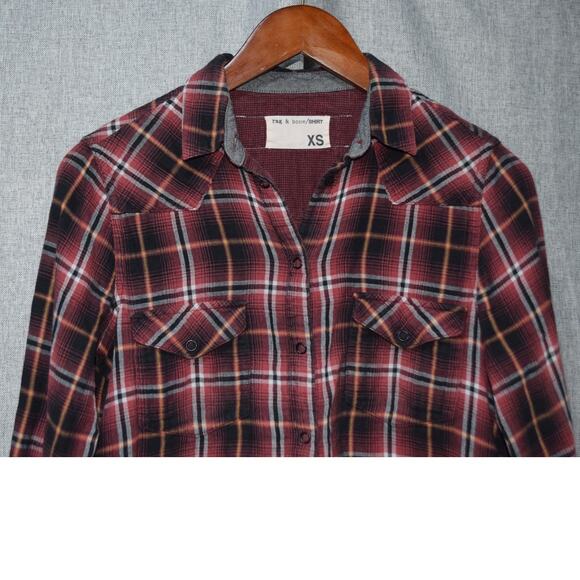 Rag & Bone Plaid Button-Up Flannel Shirt Red Black White XS - Picture 2 of 3